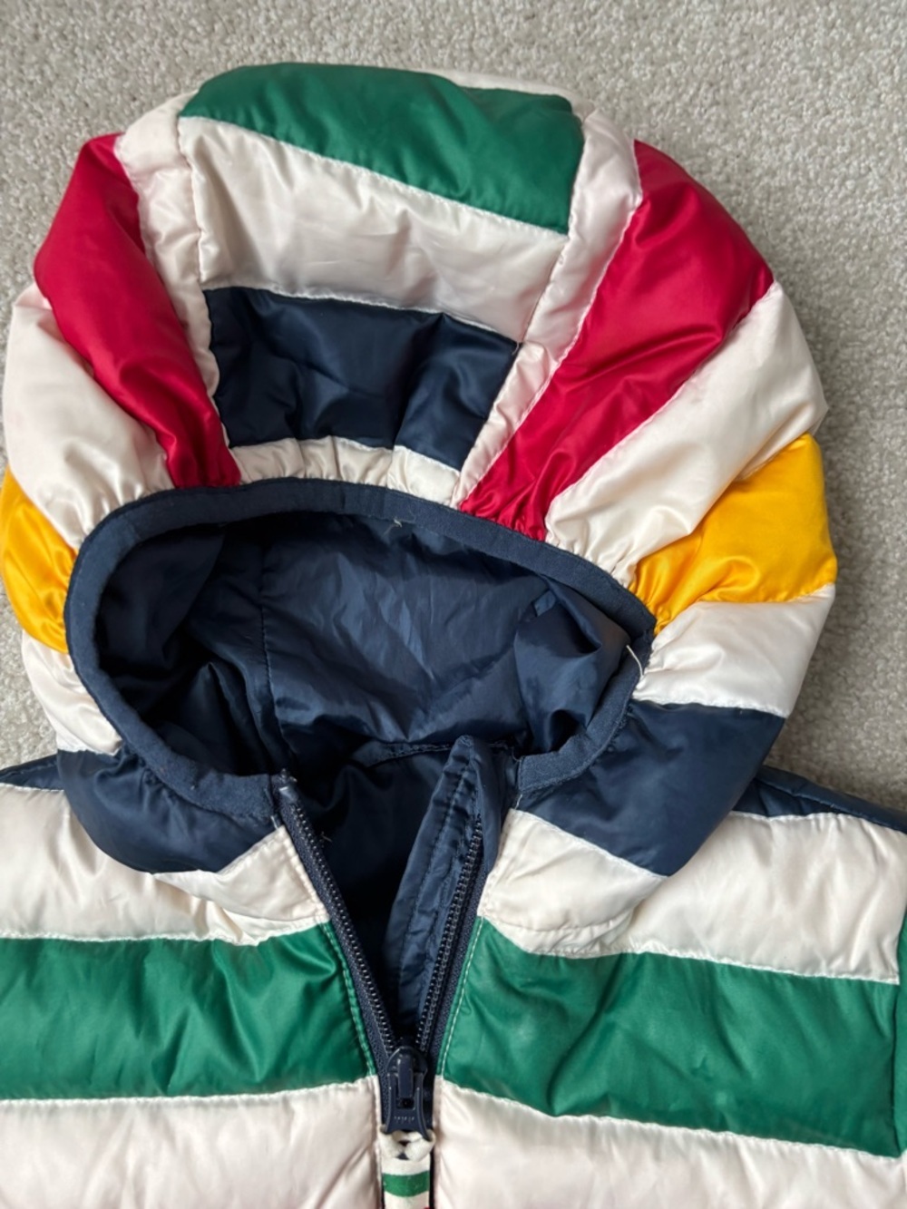 Hudson’s Bay Style Striped Toddler Puffer Jacket 12-24M Multicolor Hooded coat - Picture 4 of 12